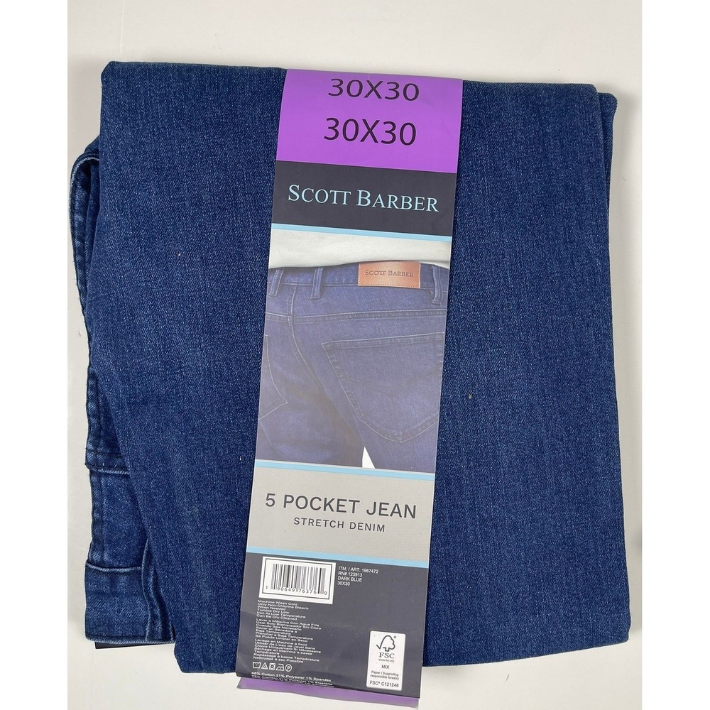 2 Pair Scott Barber Men 5 Pocket Jeans Dark Blue Stretch Denim 30X30 NEW - Picture 3 of 8